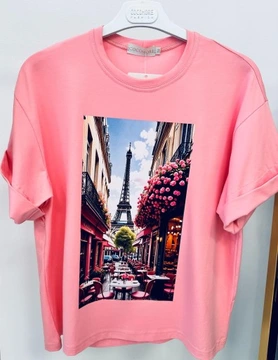 Tshirt-Bluzka-COCOMORE-Paryz-Wieza-Eiffla-rozowa-rozmiar-40-Marka-Cocomore.webp